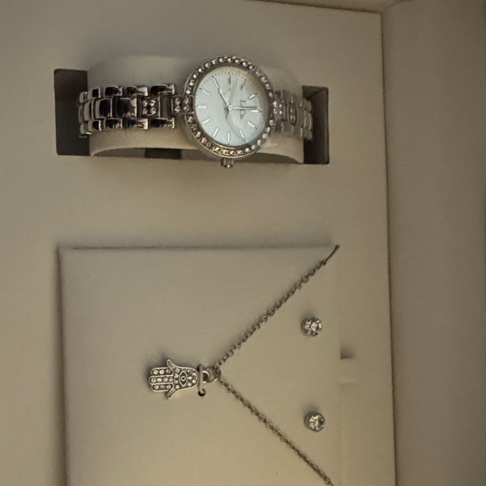 Silver Hamsa Necklace and Watch Set